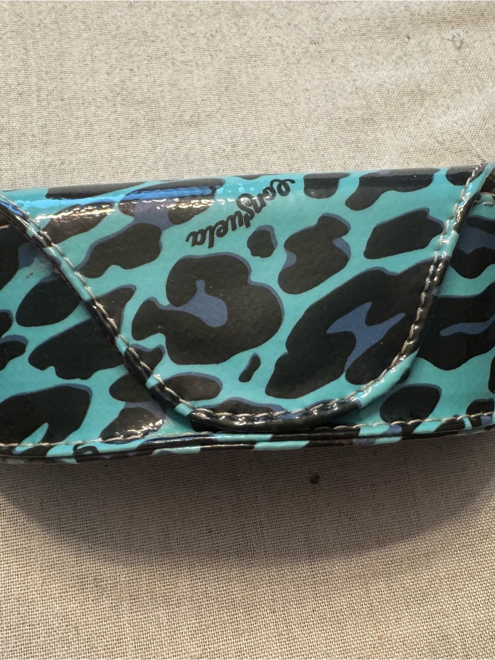 Consuela Teal and Black Leopard Patent Sunglass Case